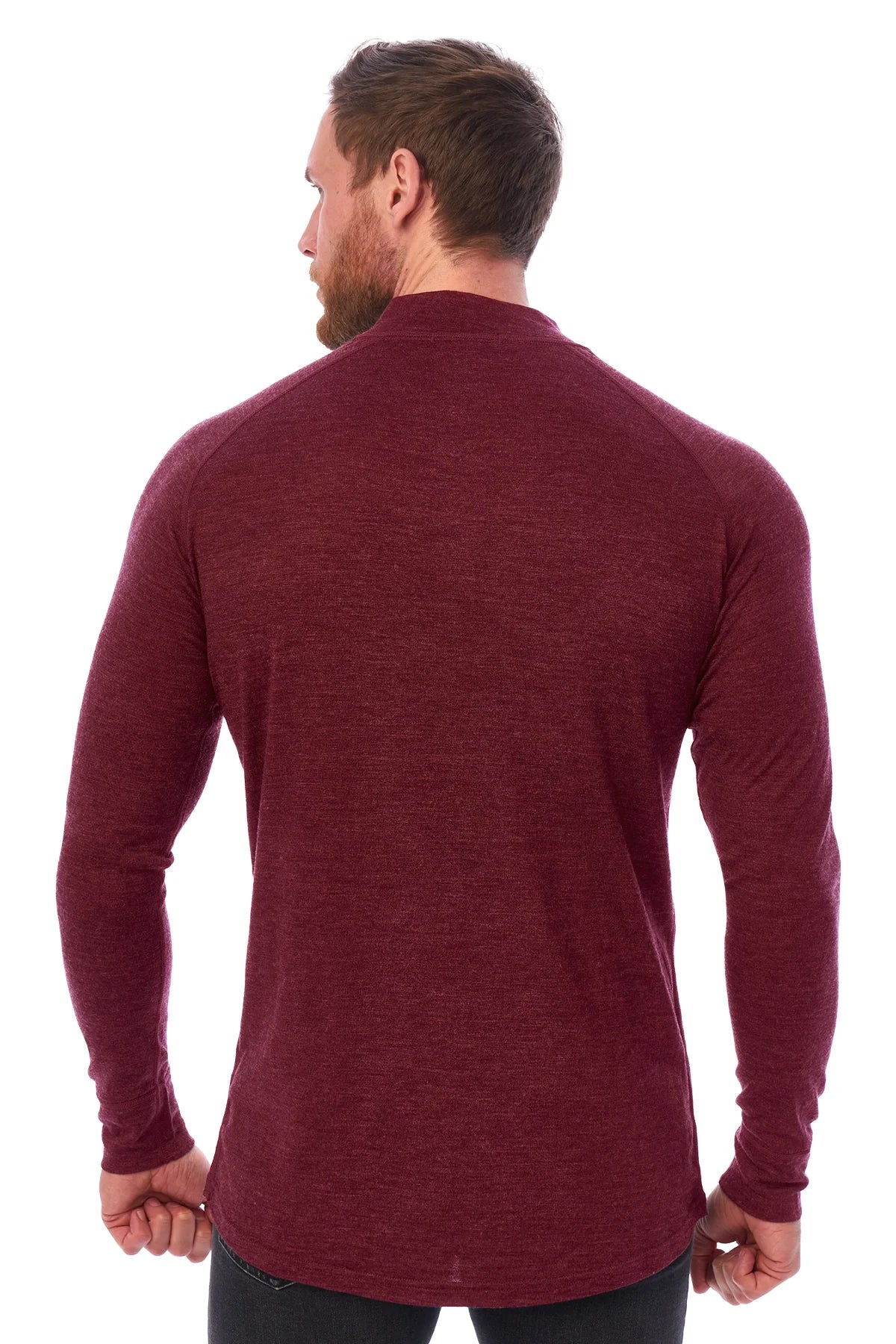 Men's Merino Half Zip Long Sleeve 165 Burgundy