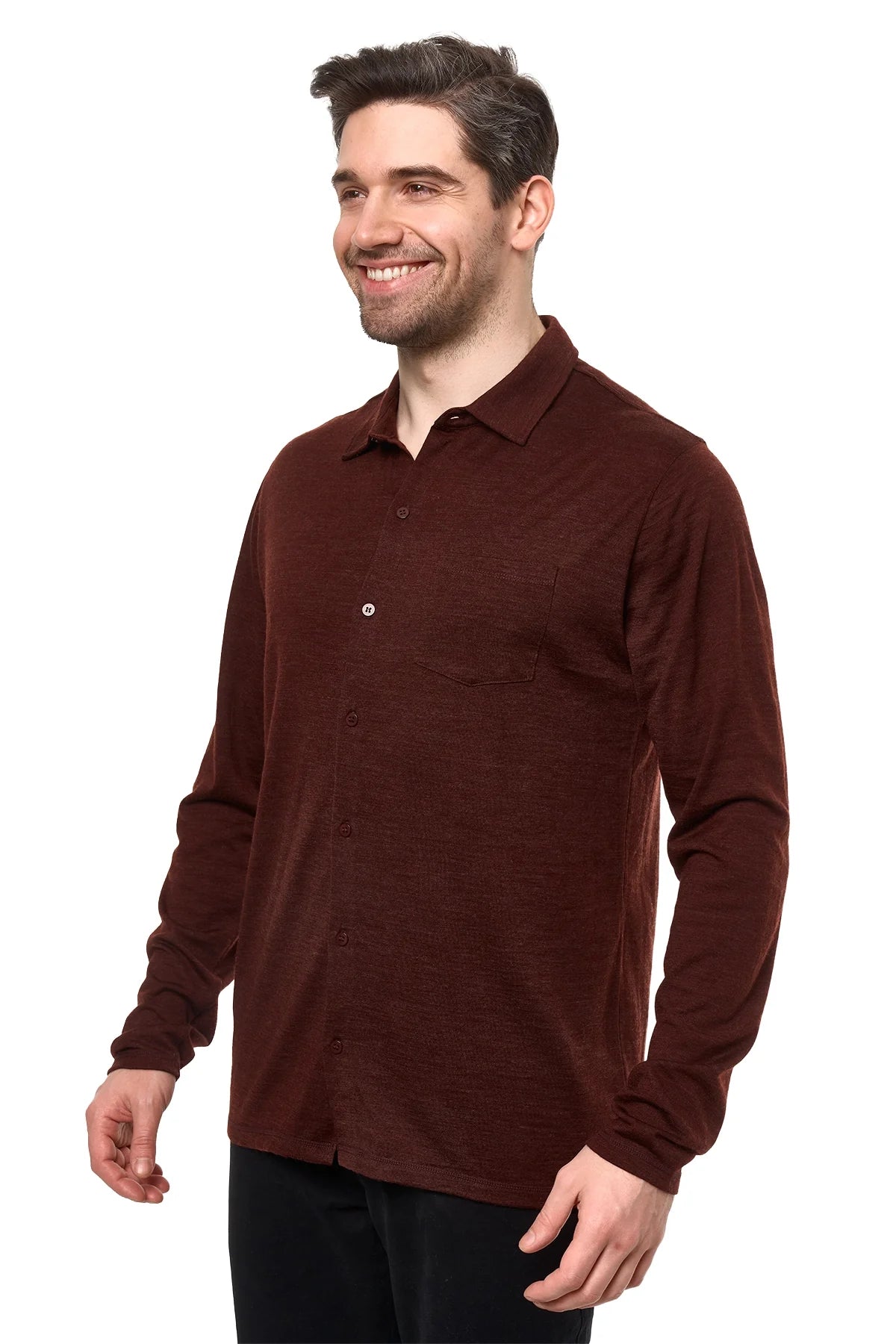 Men's Merino Button-Up Long Sleeve Bordo