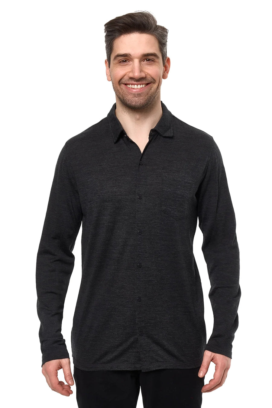 Men's Merino Button-Up Long Sleeve Charcoal