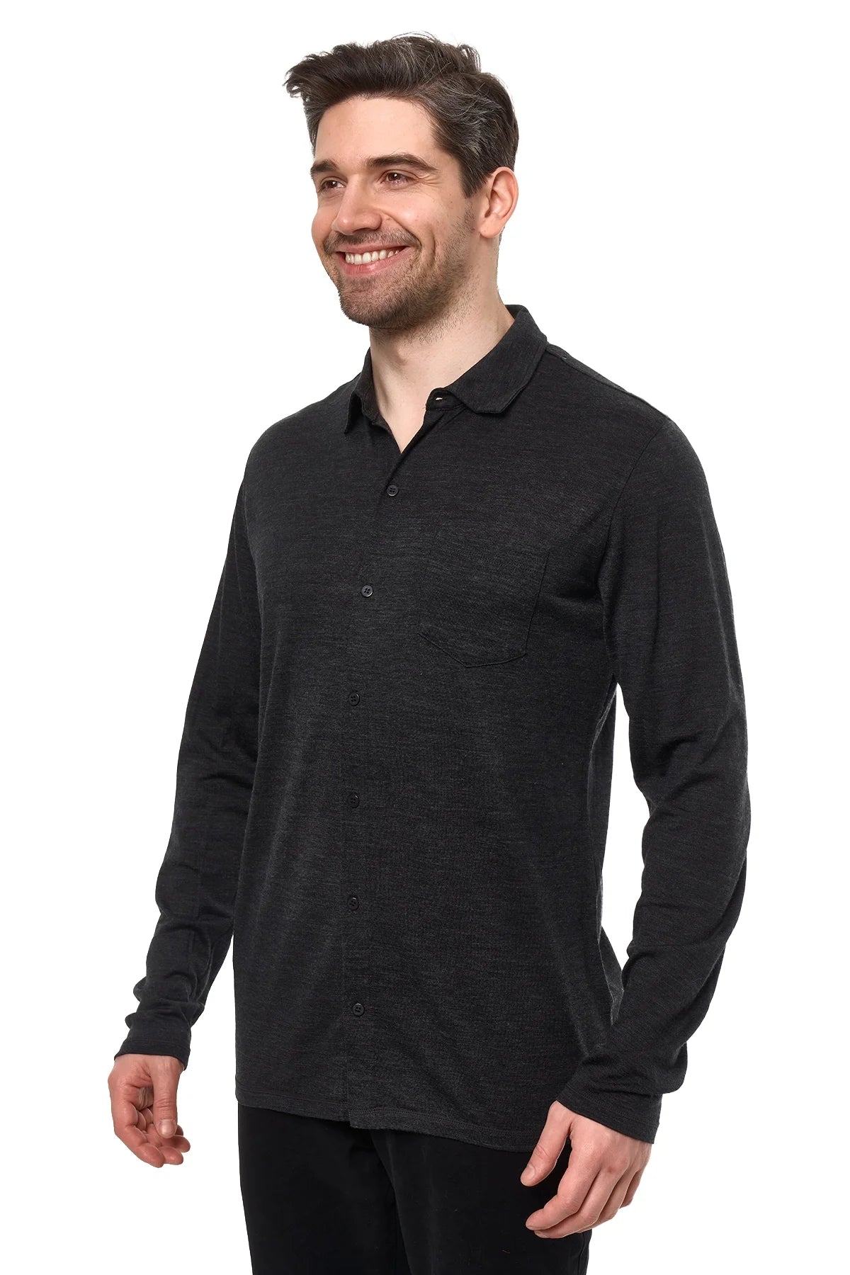 Men's Merino Button-Up Long Sleeve Charcoal