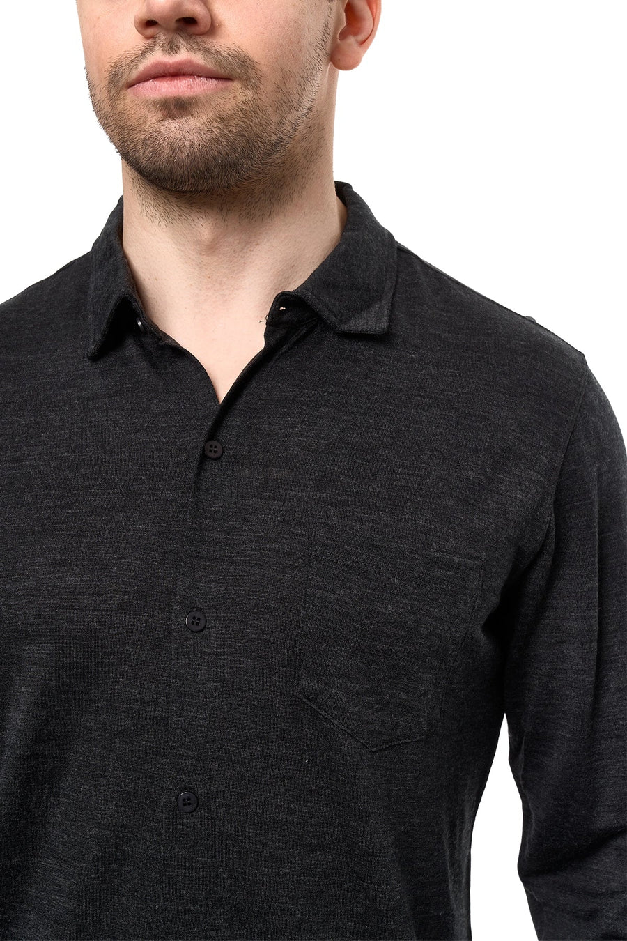 Men's Merino Button-Up Long Sleeve Charcoal