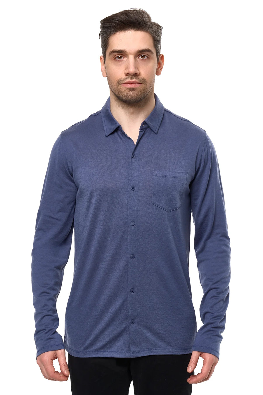 Men's Merino Button-Up Long Sleeve Dark Blue