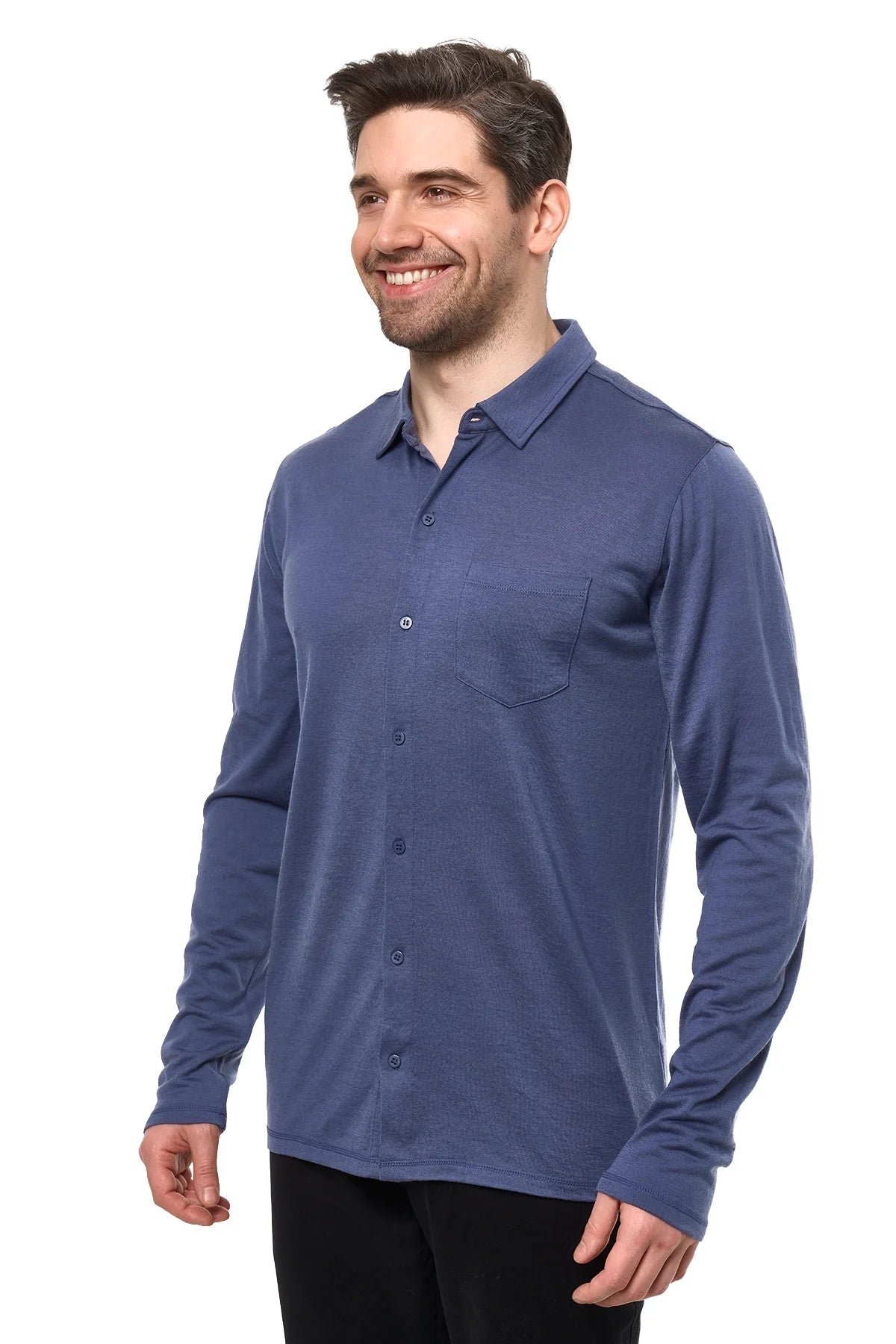 Men's Merino Button-Up Long Sleeve Dark Blue