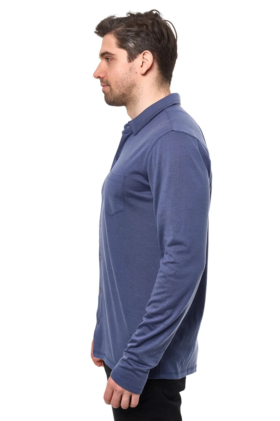 Men's Merino Button-Up Long Sleeve Dark Blue