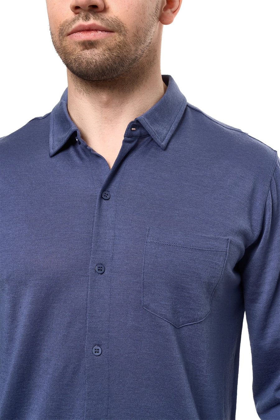 Men's Merino Button-Up Long Sleeve Dark Blue