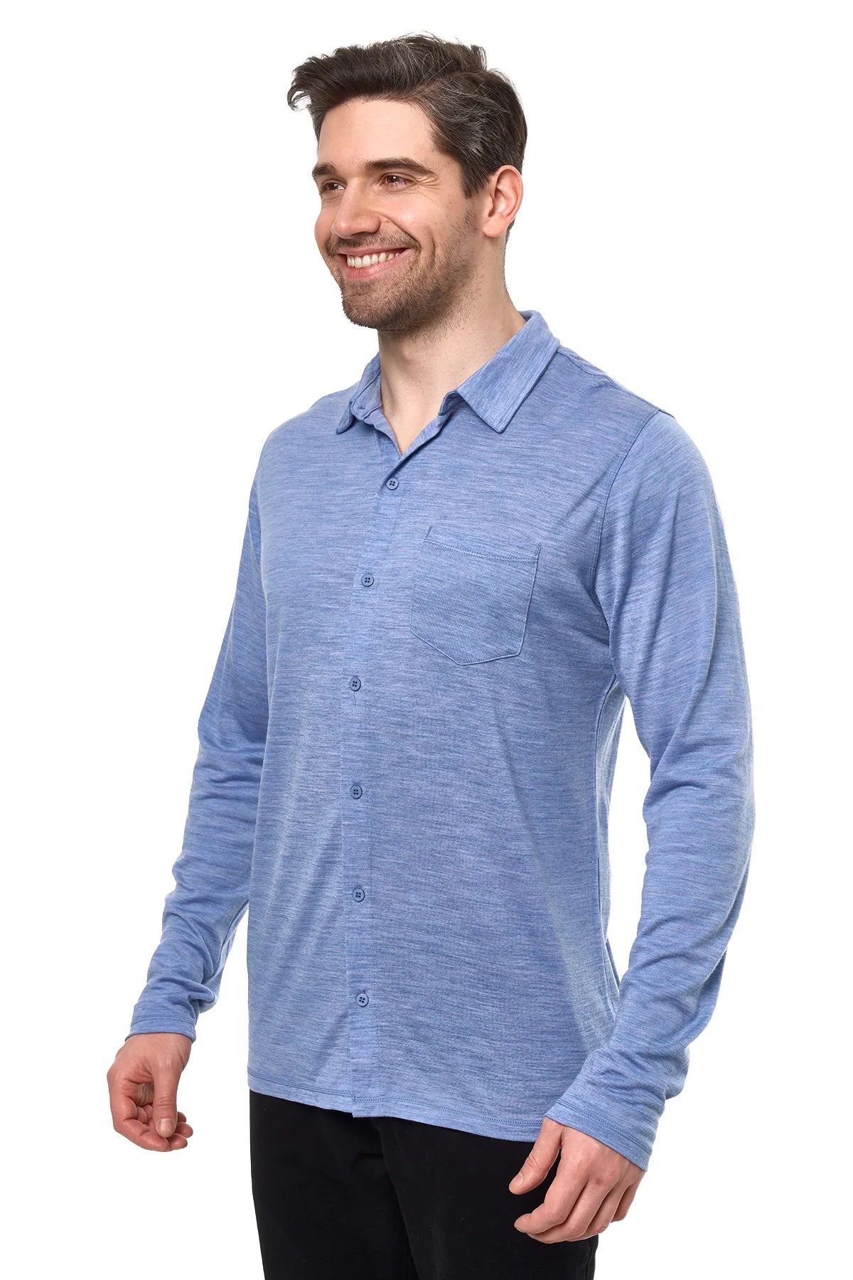 Men's Merino Button-Up Long Sleeve Deep Blue