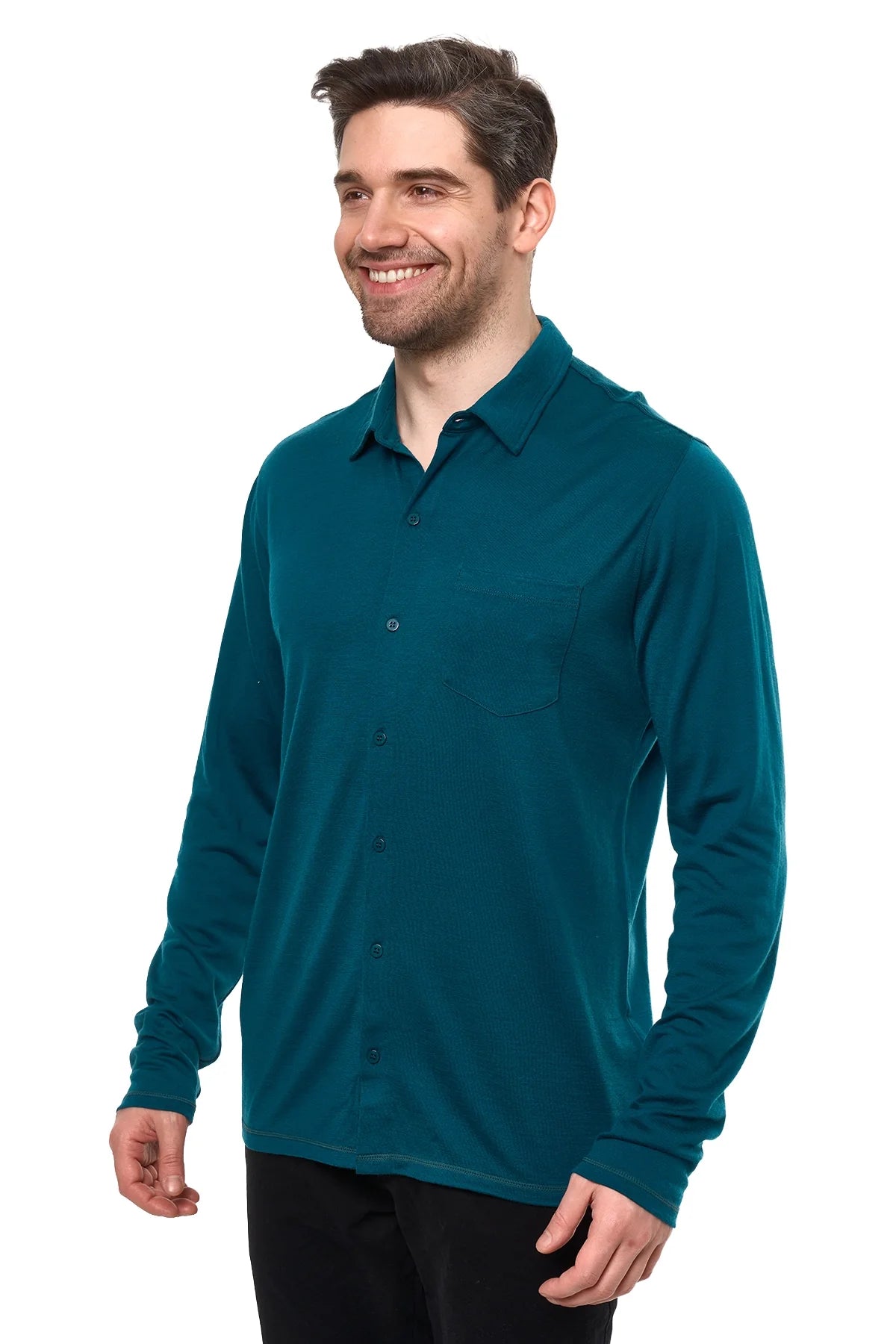 Men's Merino Button-Up Long Sleeve Deep Teal