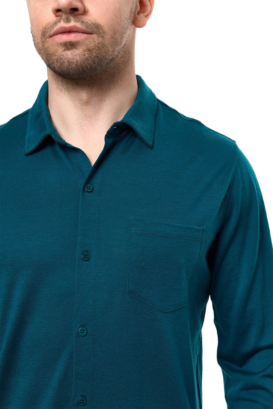 Men's Merino Button-Up Long Sleeve Deep Teal