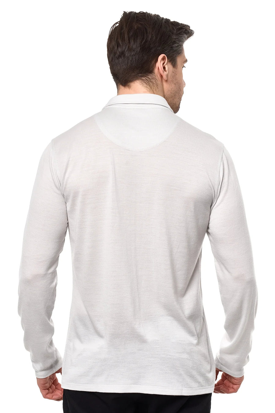 Men's Merino Button-Up Long Sleeve Light Grey