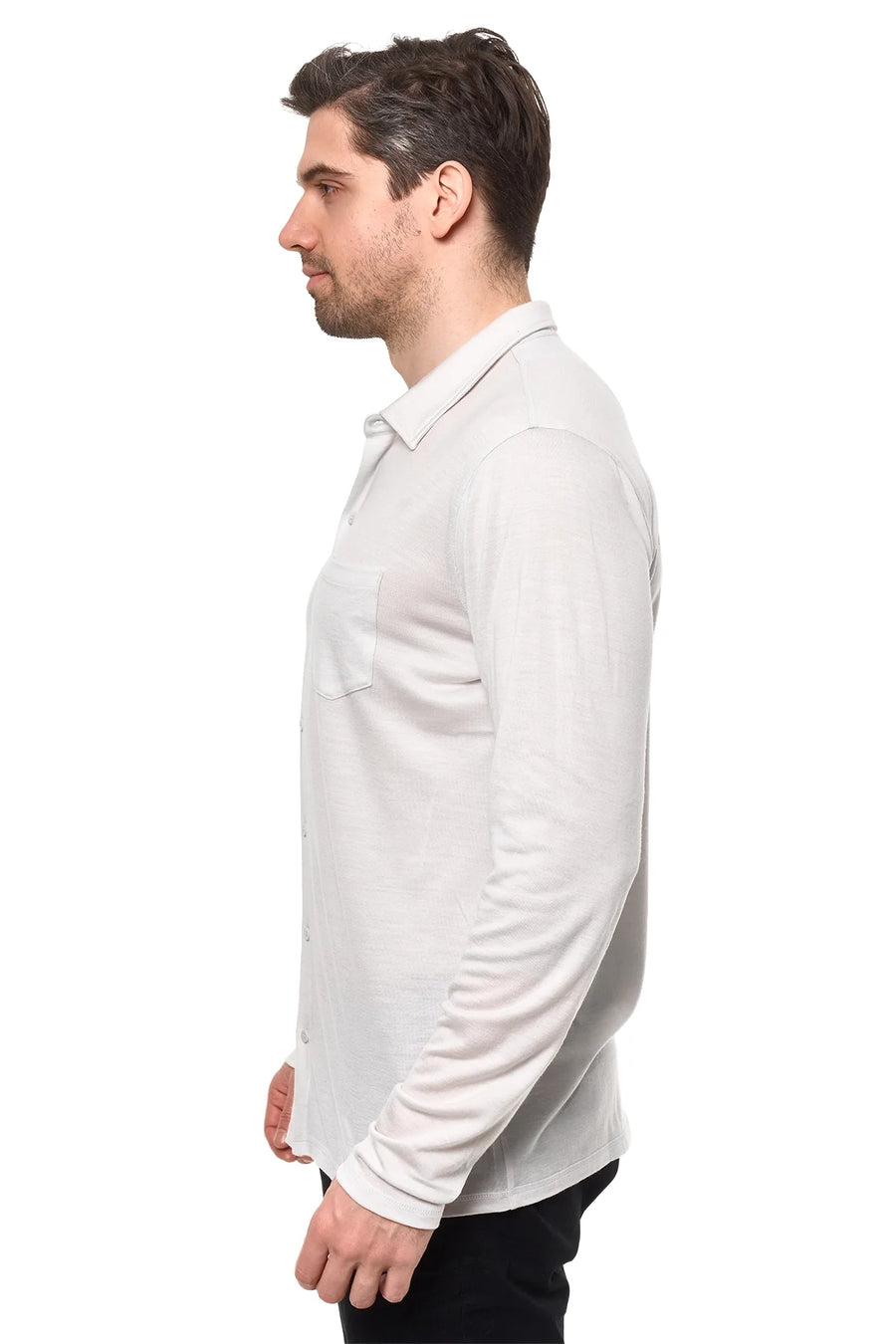 Men's Merino Button-Up Long Sleeve Light Grey