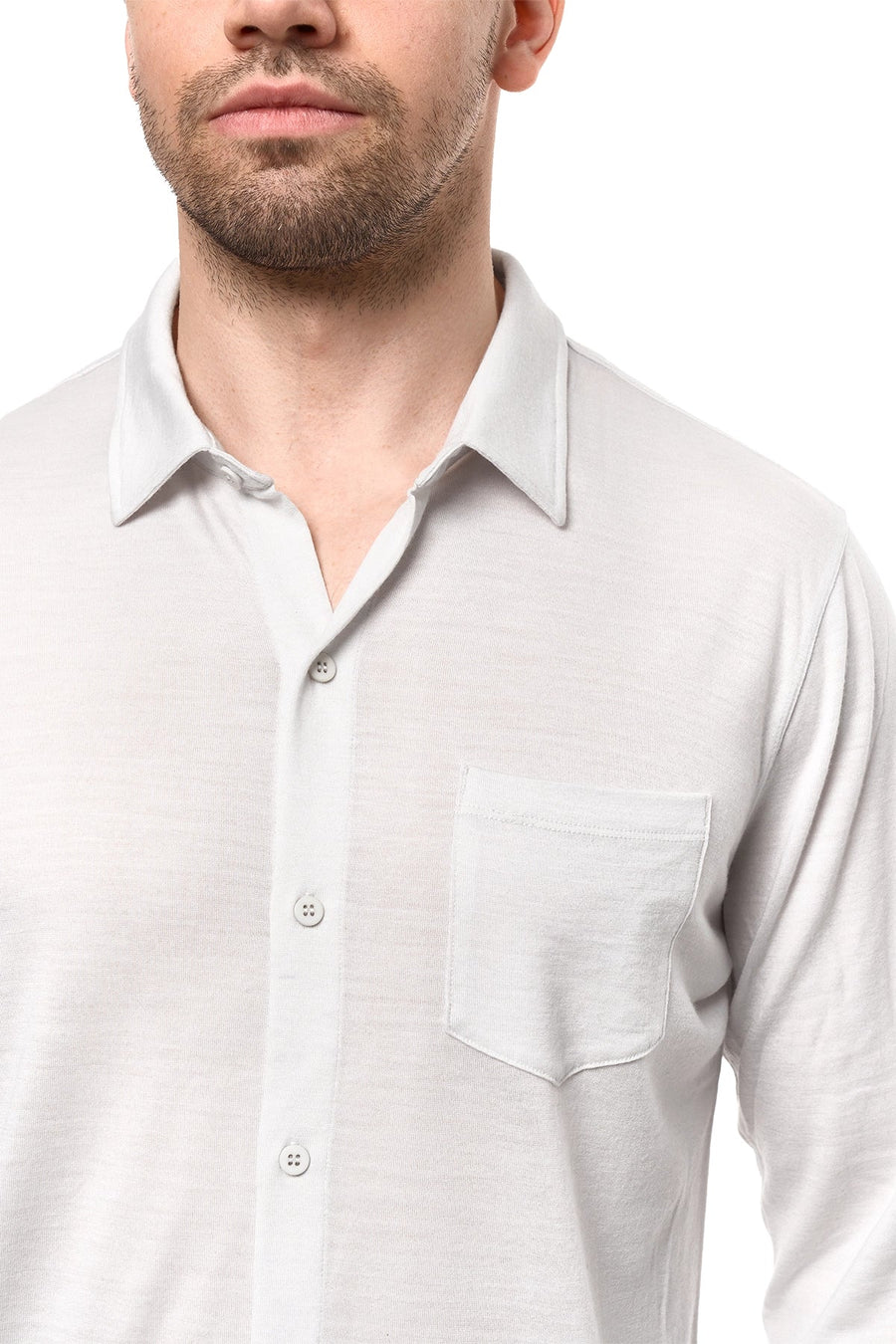 Men's Merino Button-Up Long Sleeve Light Grey