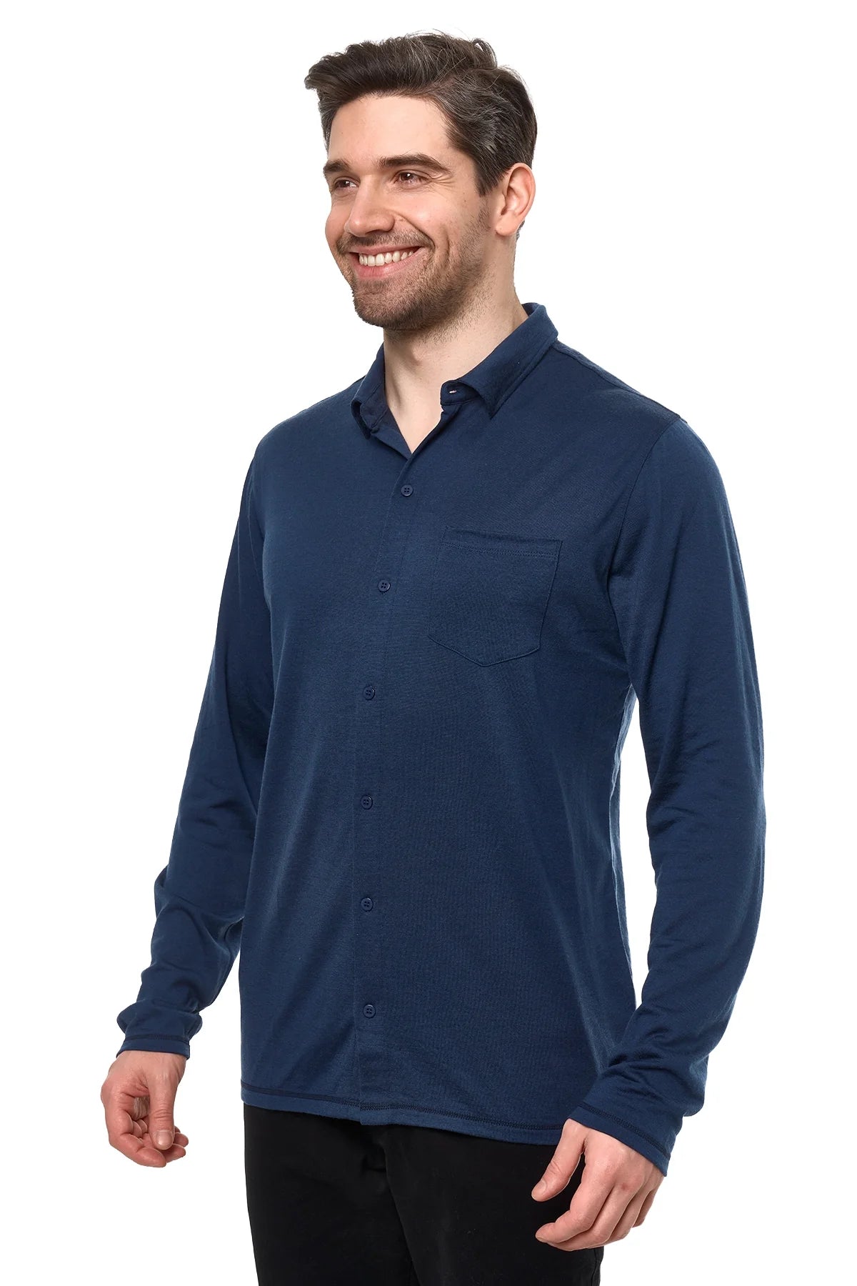 Men's Merino Button-Up Long Sleeve Navy