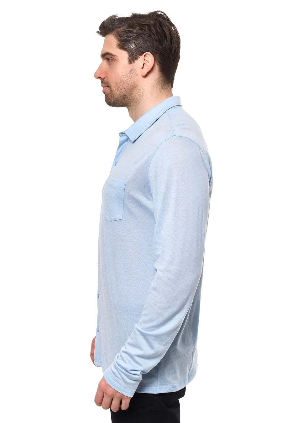 Men's Merino Button-Up Long Sleeve Oxford Blue