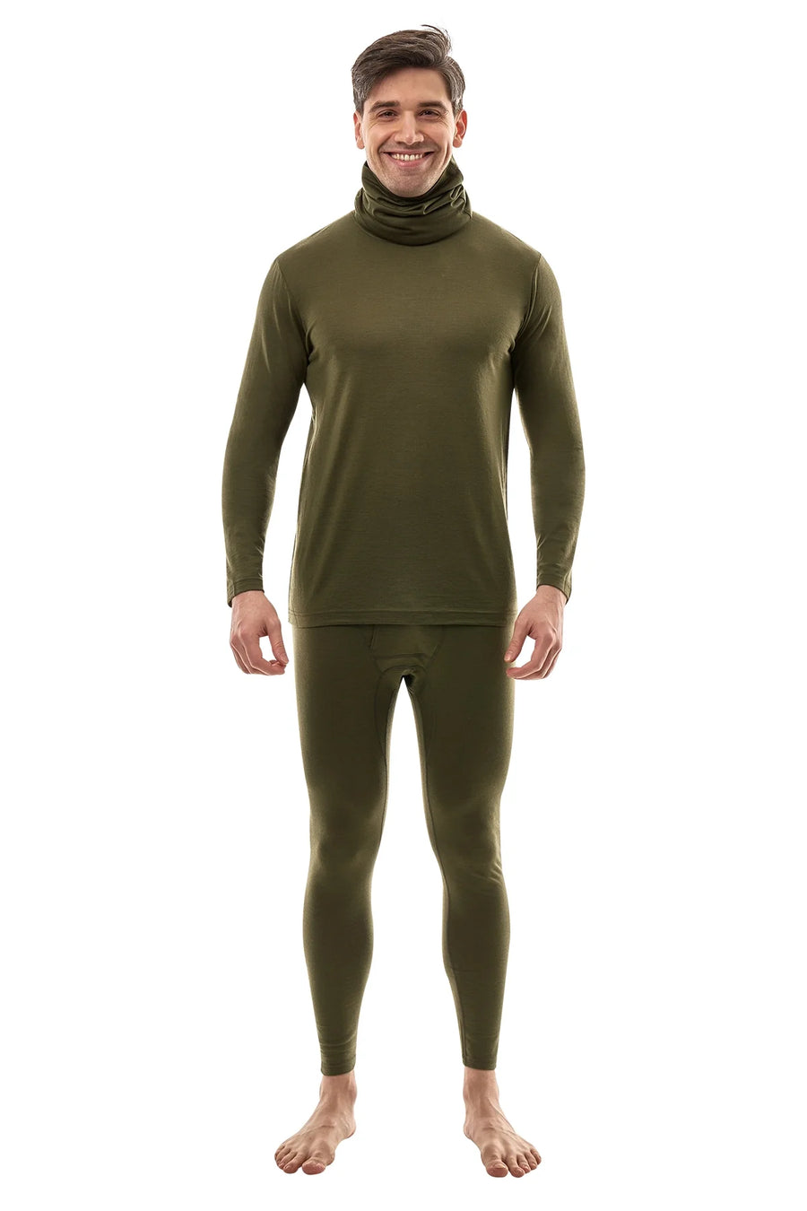 Men's Merino Dark Olive Set + Neck Gaiter