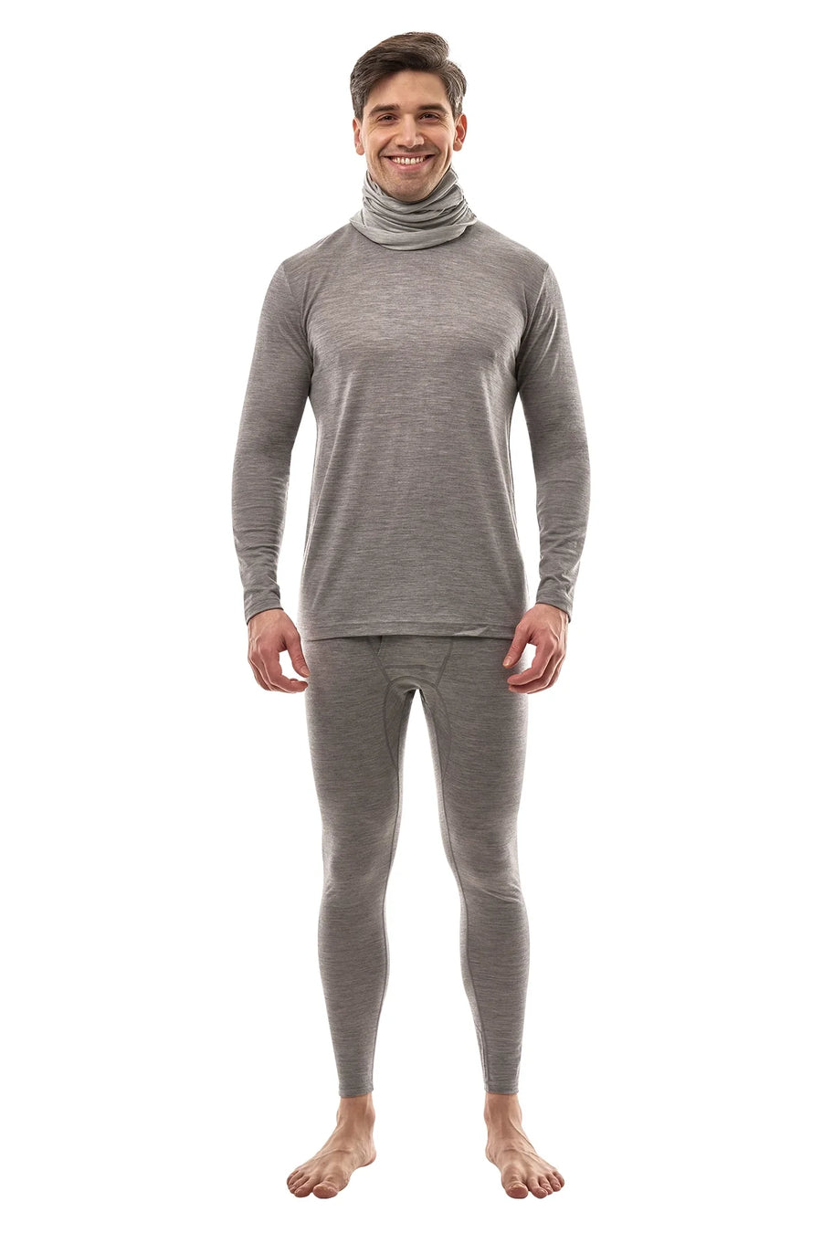 Men's Merino Grey Melange Set + Neck Gaiter
