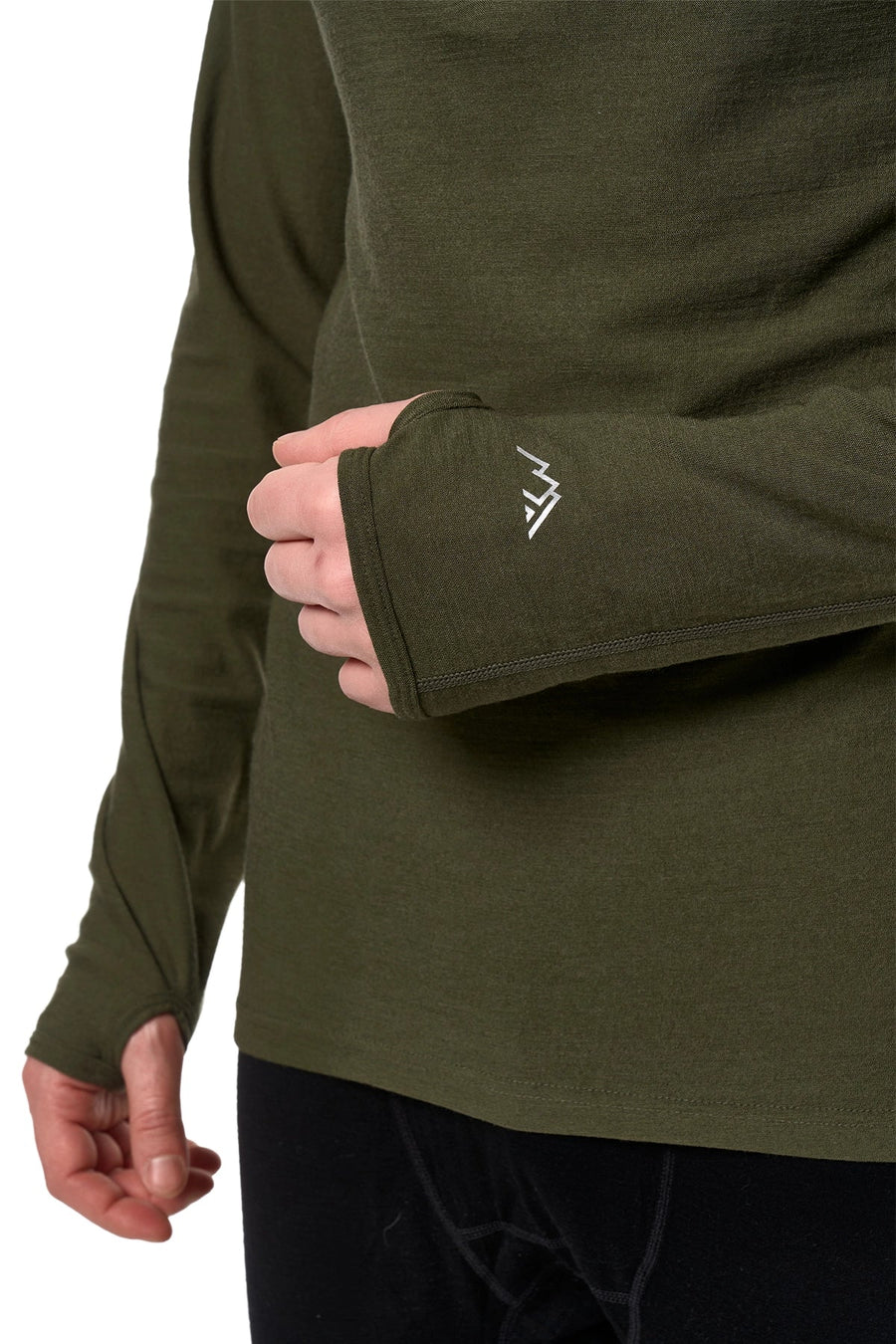 Men's Merino Wool Half Zip Hoodie 190 Dark Olive