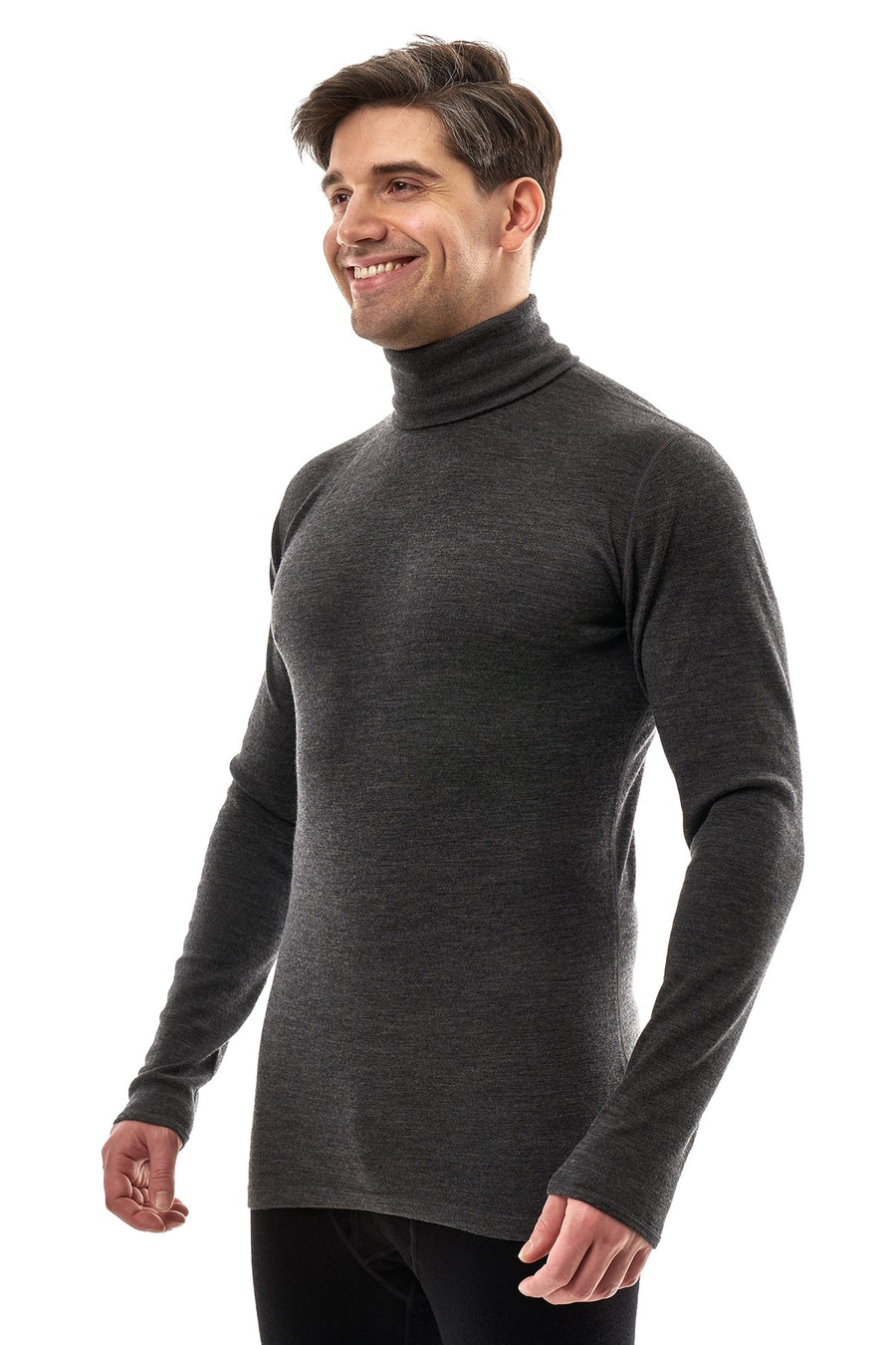 Men's Merino Turtleneck Long Sleeve 260 Heathered Black | High Neck