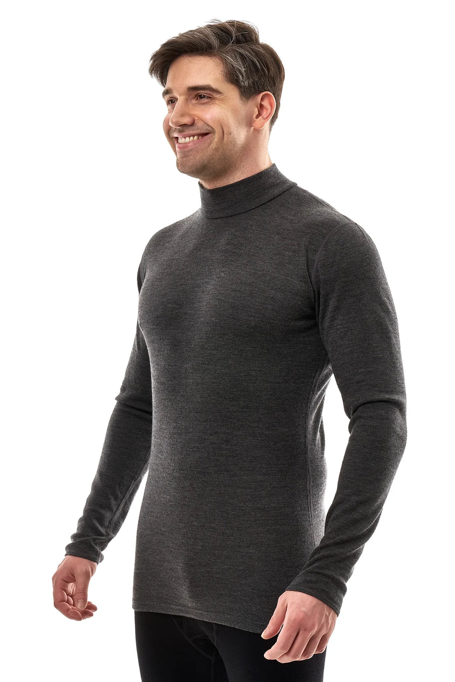 Men's Merino Turtleneck Long Sleeve 260 Heathered Black | Low Neck