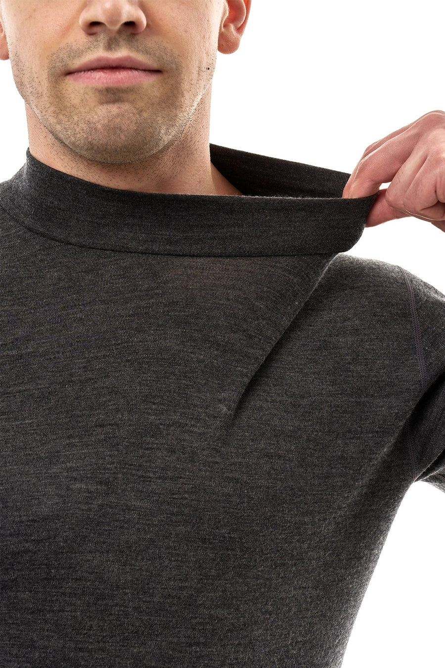 Men's Merino Turtleneck Long Sleeve 260 Heathered Black | Low Neck