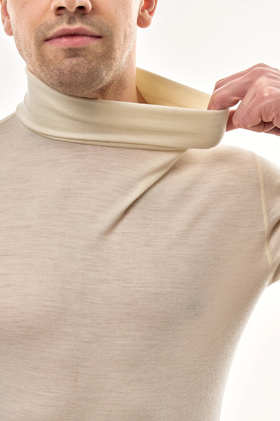 Men's Merino Turtleneck Long Sleeve 260 Natural White | Low Neck