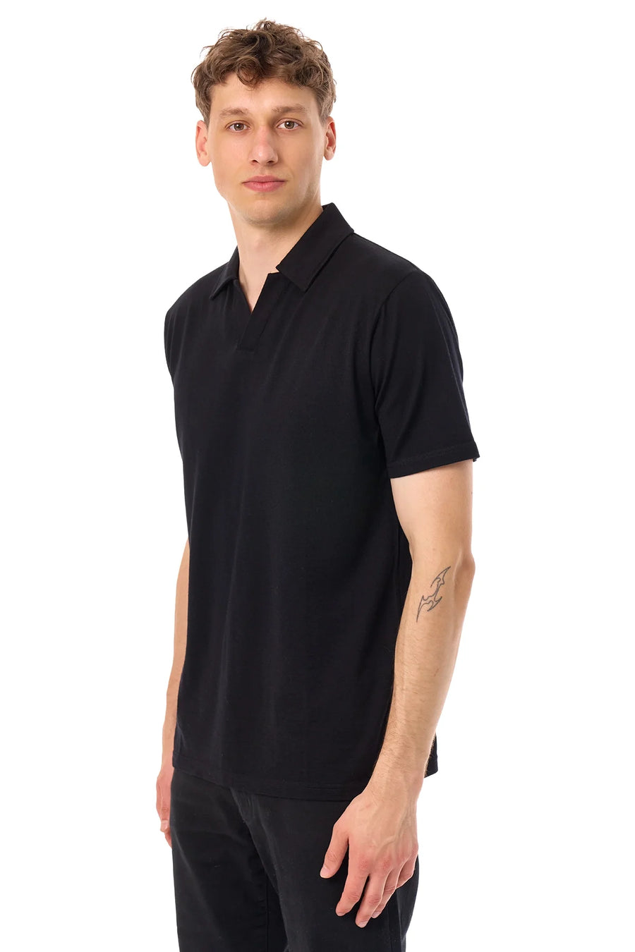 Men's Merino Polo 180 Black | Open Collar