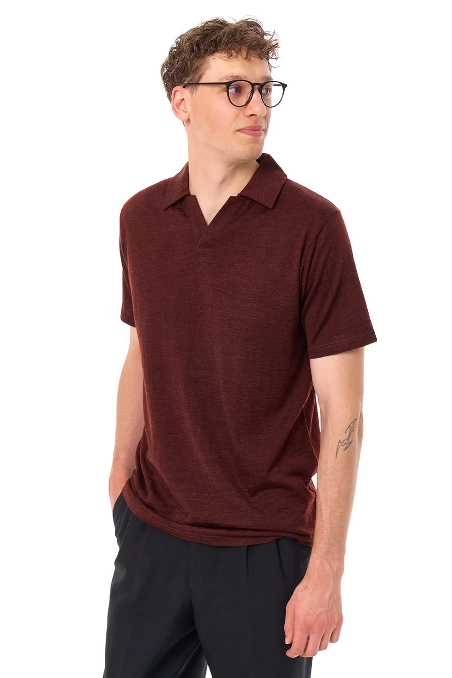 Men's Merino Polo 180 Bordo | Open Collar