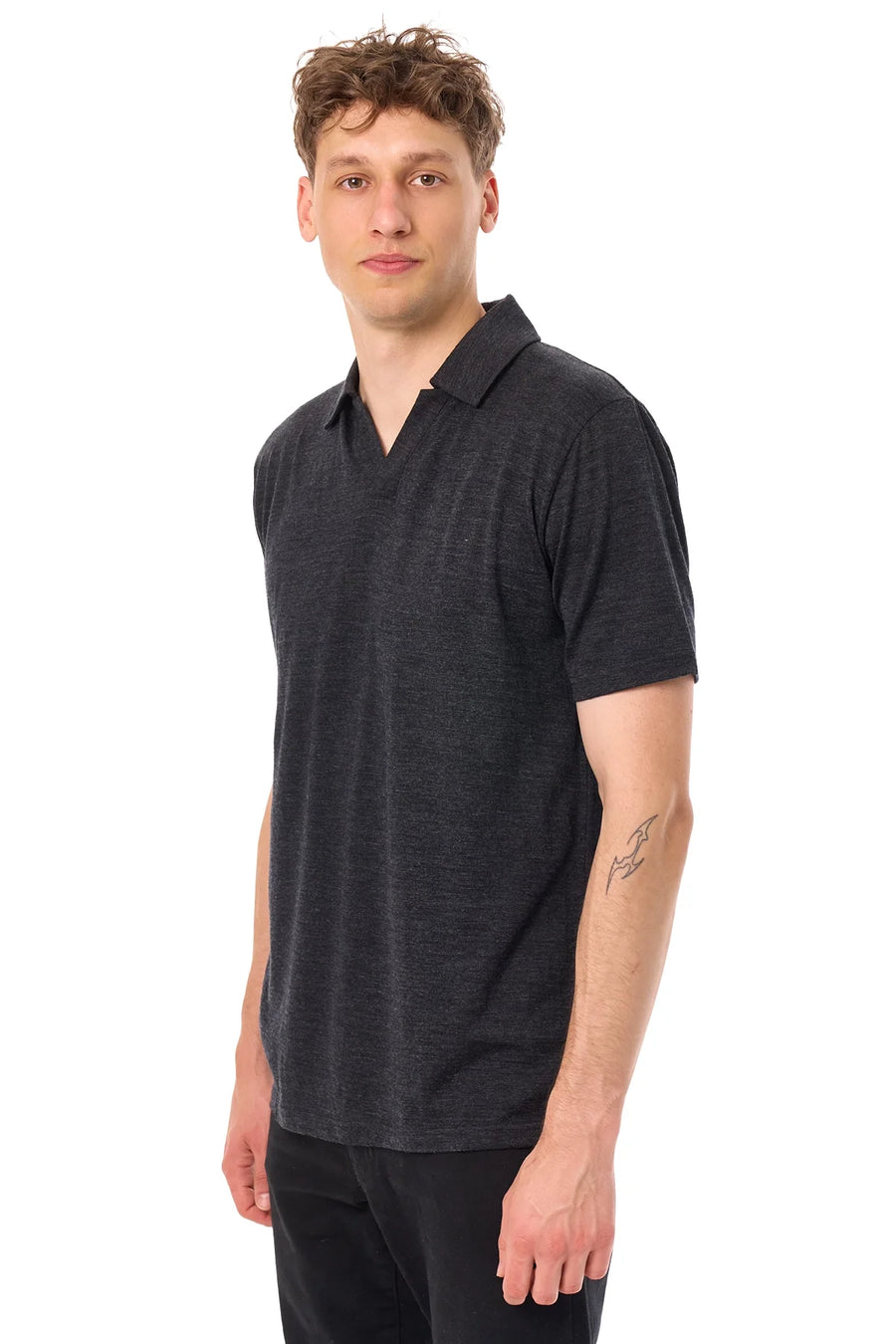 Men's Merino Polo 180 Charcoal Grey | Open Collar