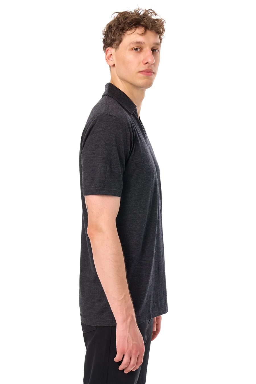 Men's Merino Polo 180 Charcoal Grey | Open Collar