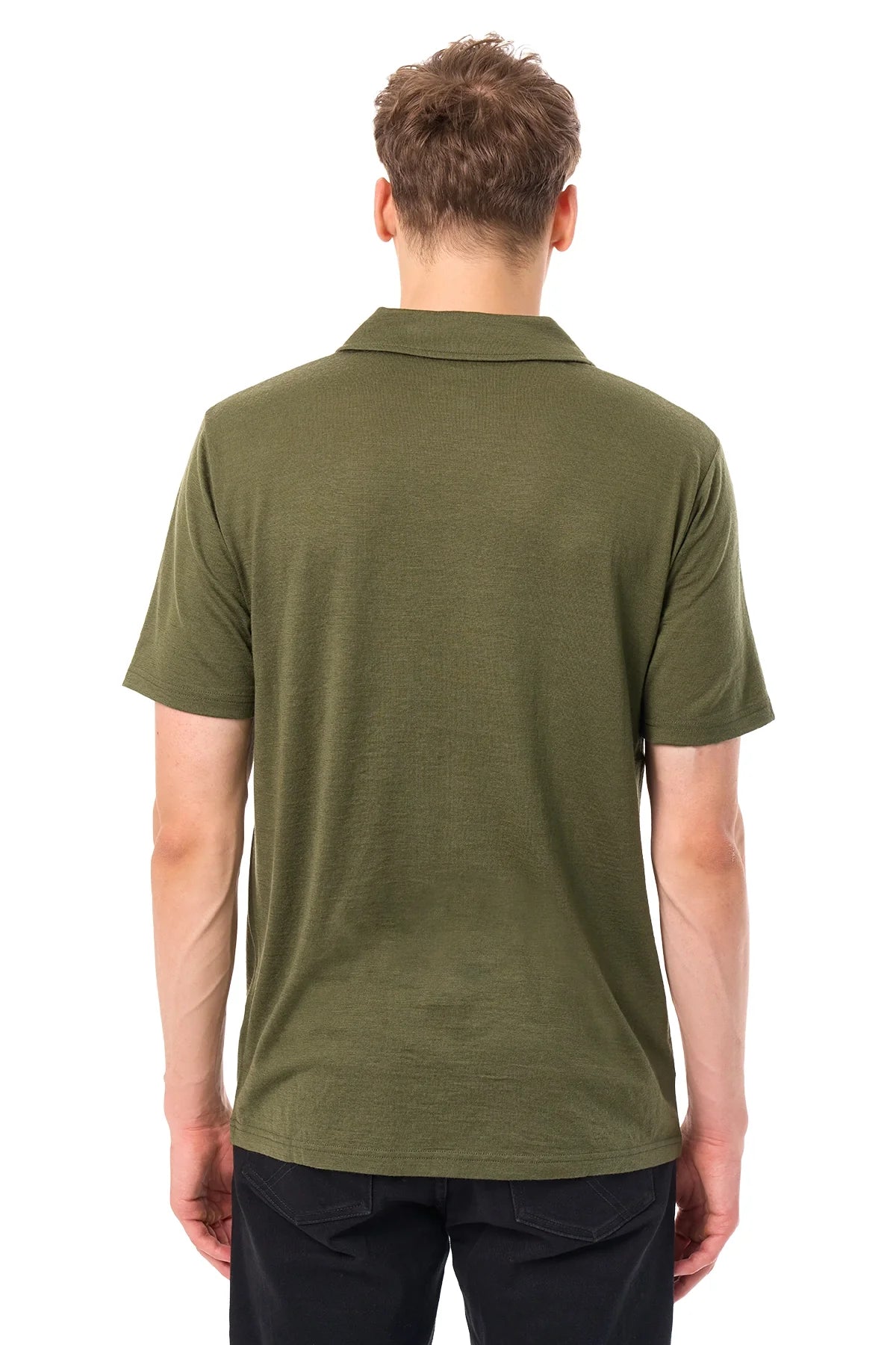 Men's Merino Polo 180 Dark Olive | Open Collar