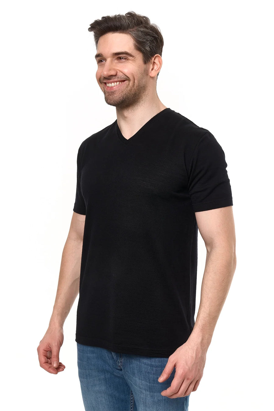 Men's Merino Sport T-shirt Black | V-Neck