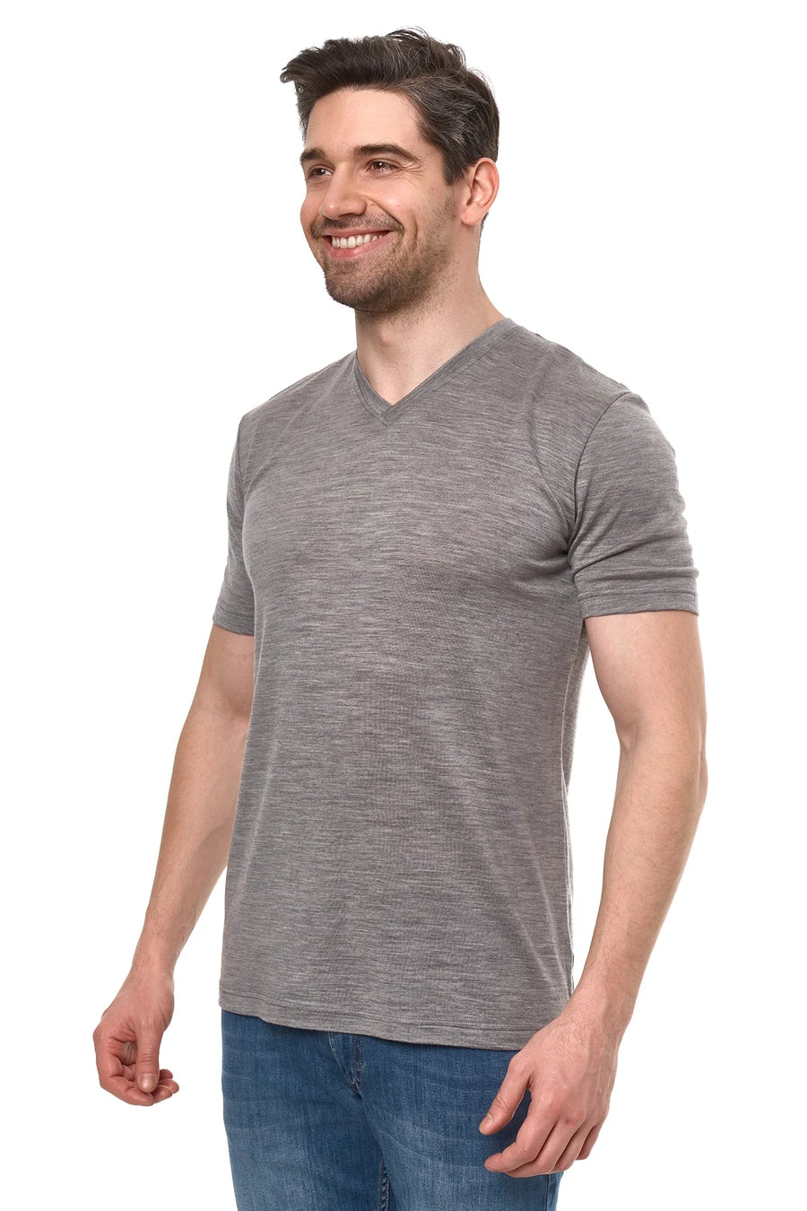 Men's Merino Sport T-shirt Grey Melange | V-Neck