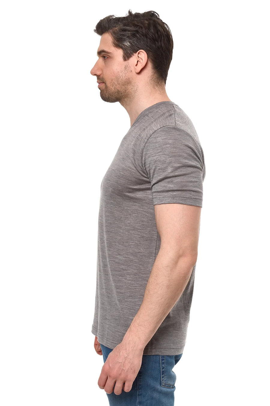 Men's Merino Sport T-shirt Grey Melange | V-Neck