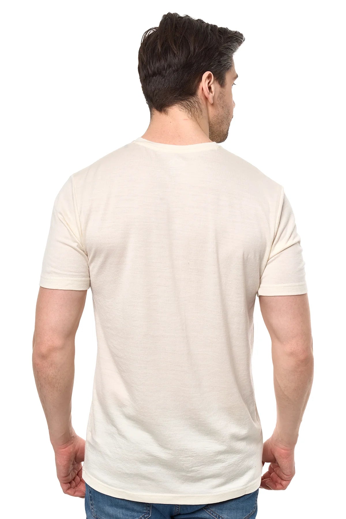 Men's Merino Sport T-shirt Ivory White | V-Neck
