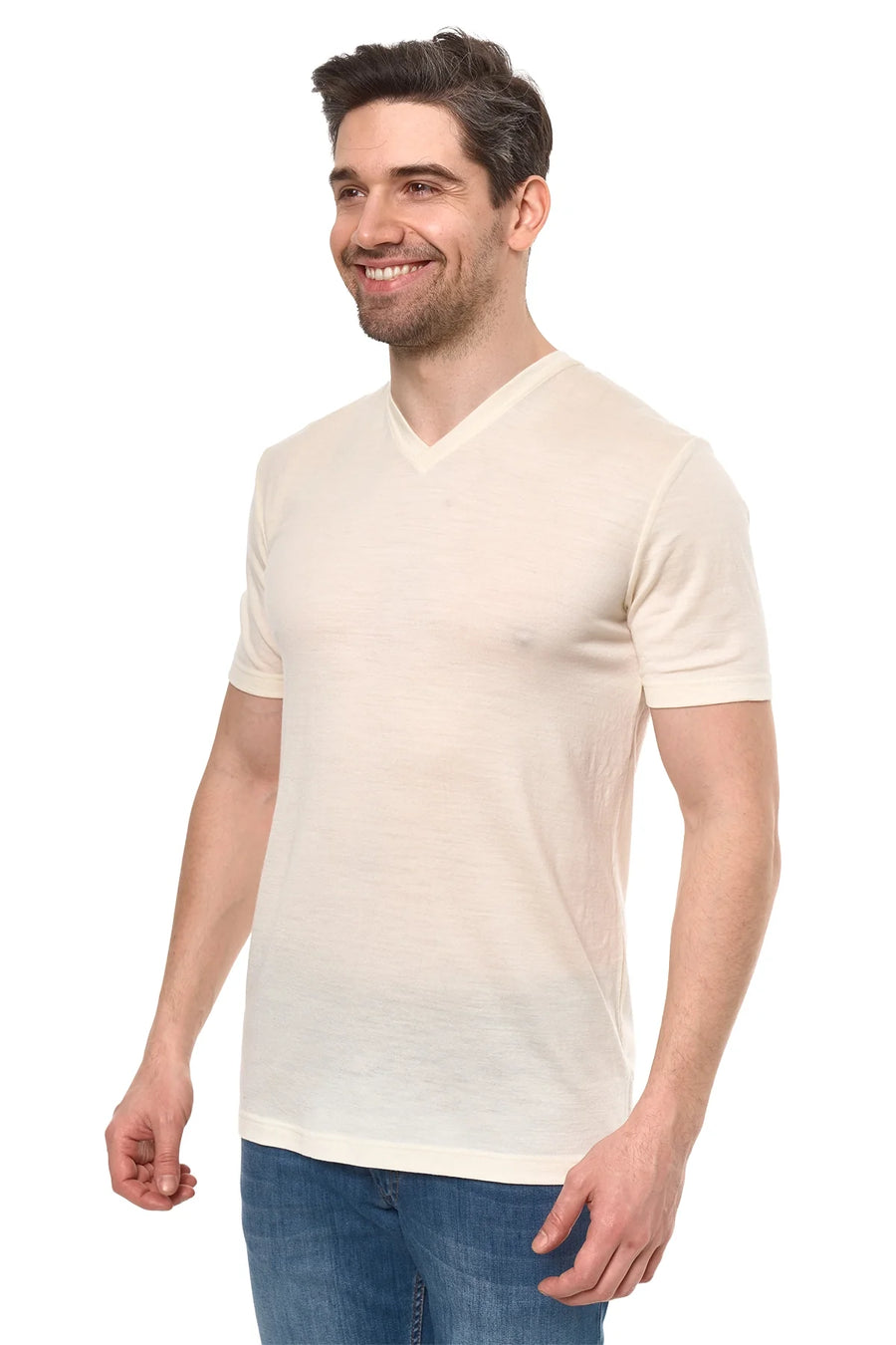 Men's Merino Sport T-shirt Ivory White | V-Neck