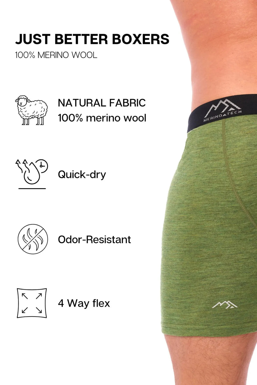 Men's Merino Boxers 190 Olive Green (1 Pack)