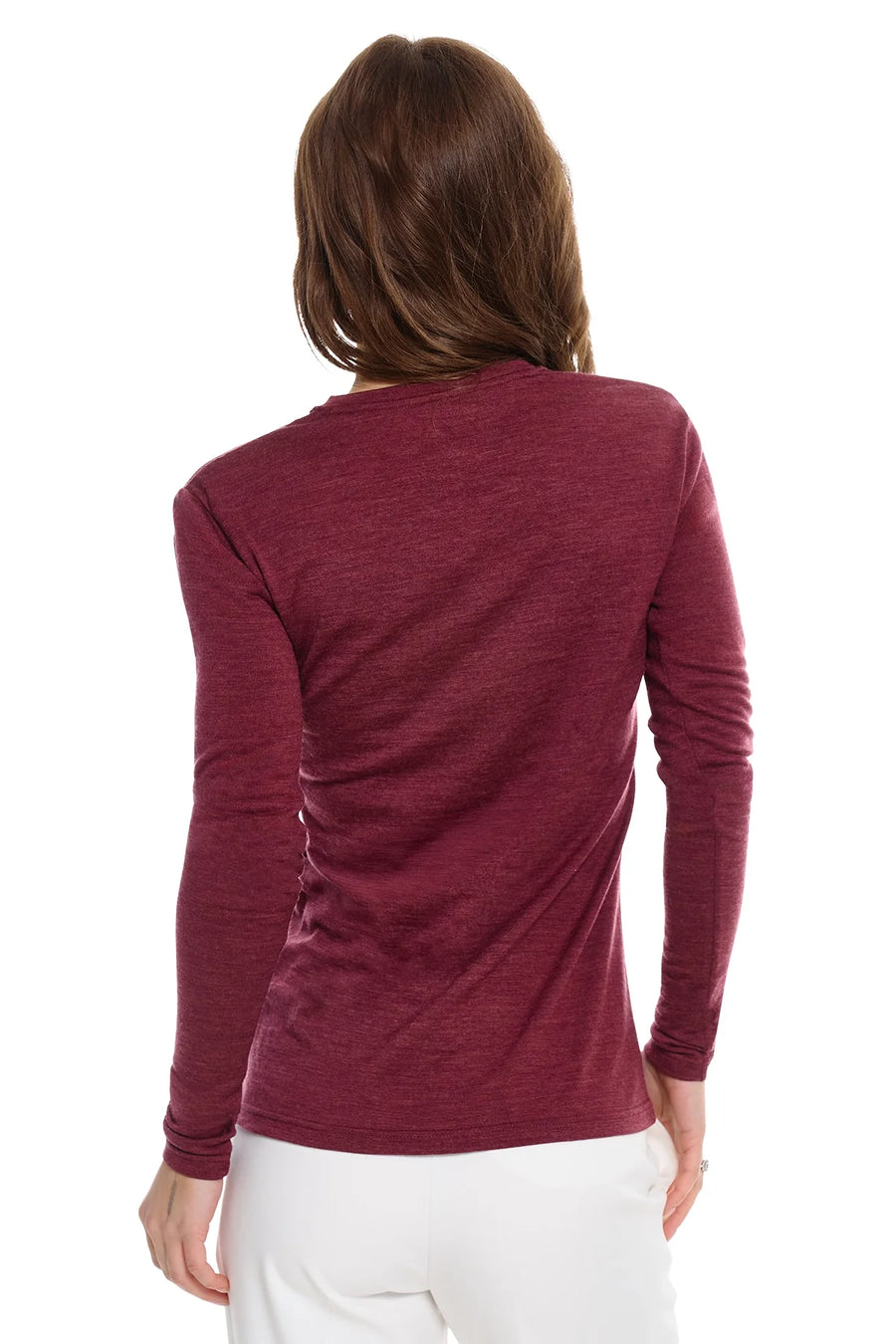 Women's Merino Long Sleeve 190 Burgundy | V-Neck