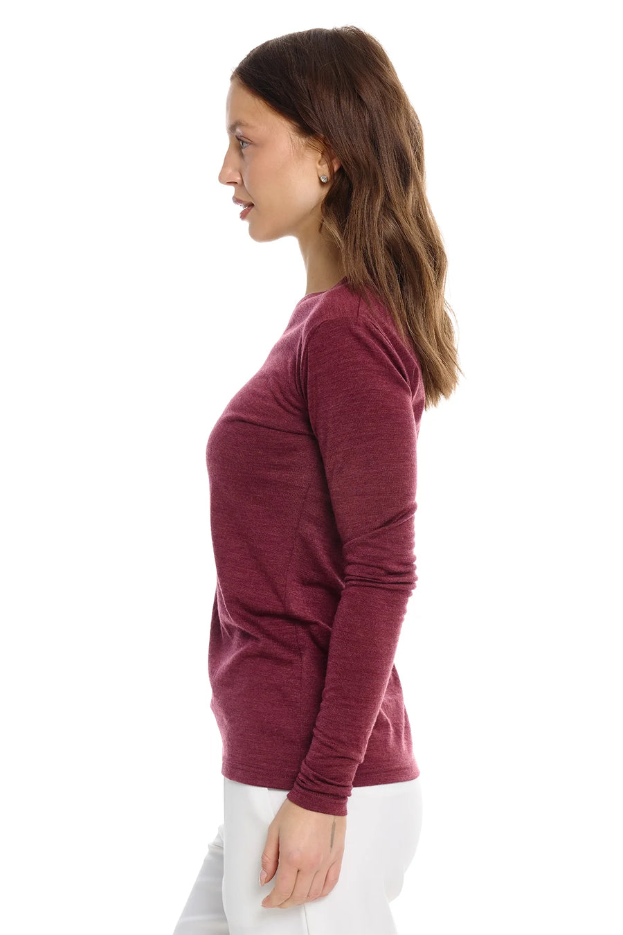 Women's Merino Long Sleeve 190 Burgundy | V-Neck