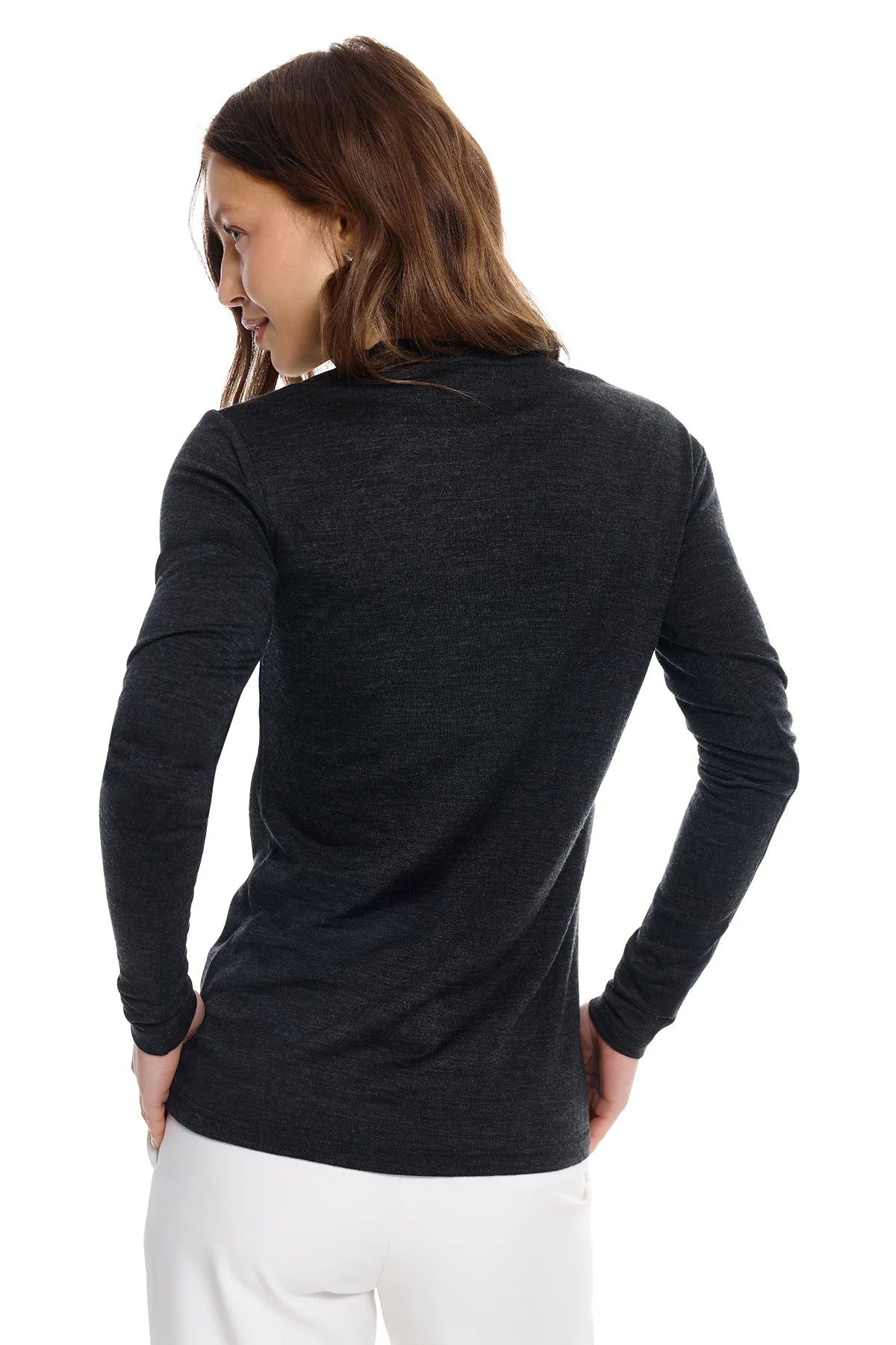Women's Merino Long Sleeve 190 Charcoal Grey | V-Neck