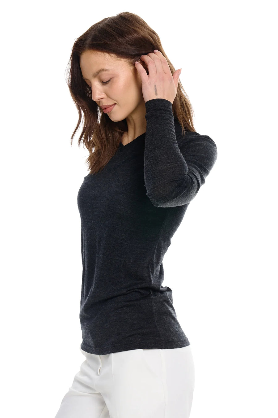 Women's Merino Long Sleeve 190 Charcoal Grey | V-Neck