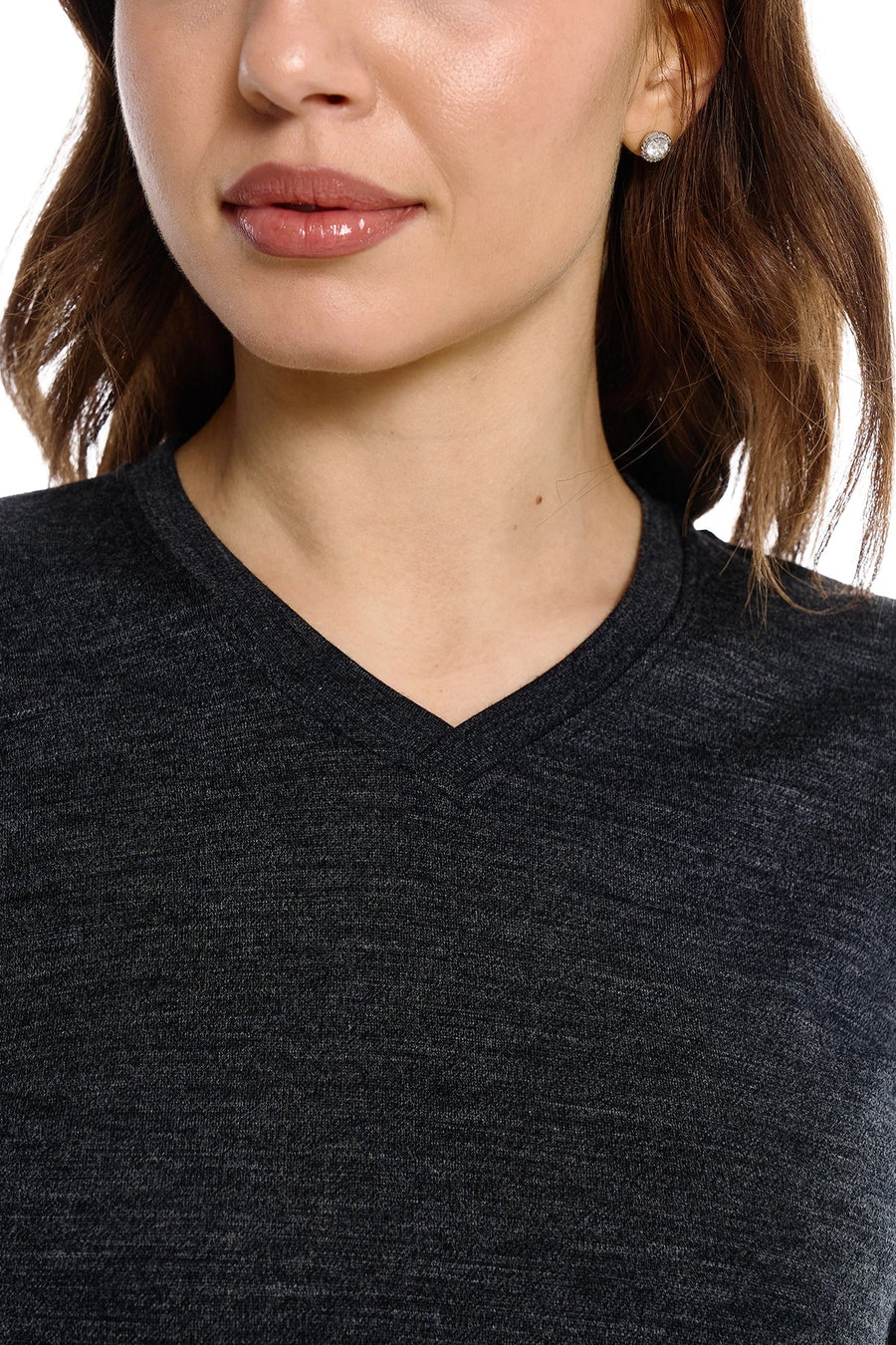 Women's Merino Long Sleeve 190 Melange Black | V-Neck