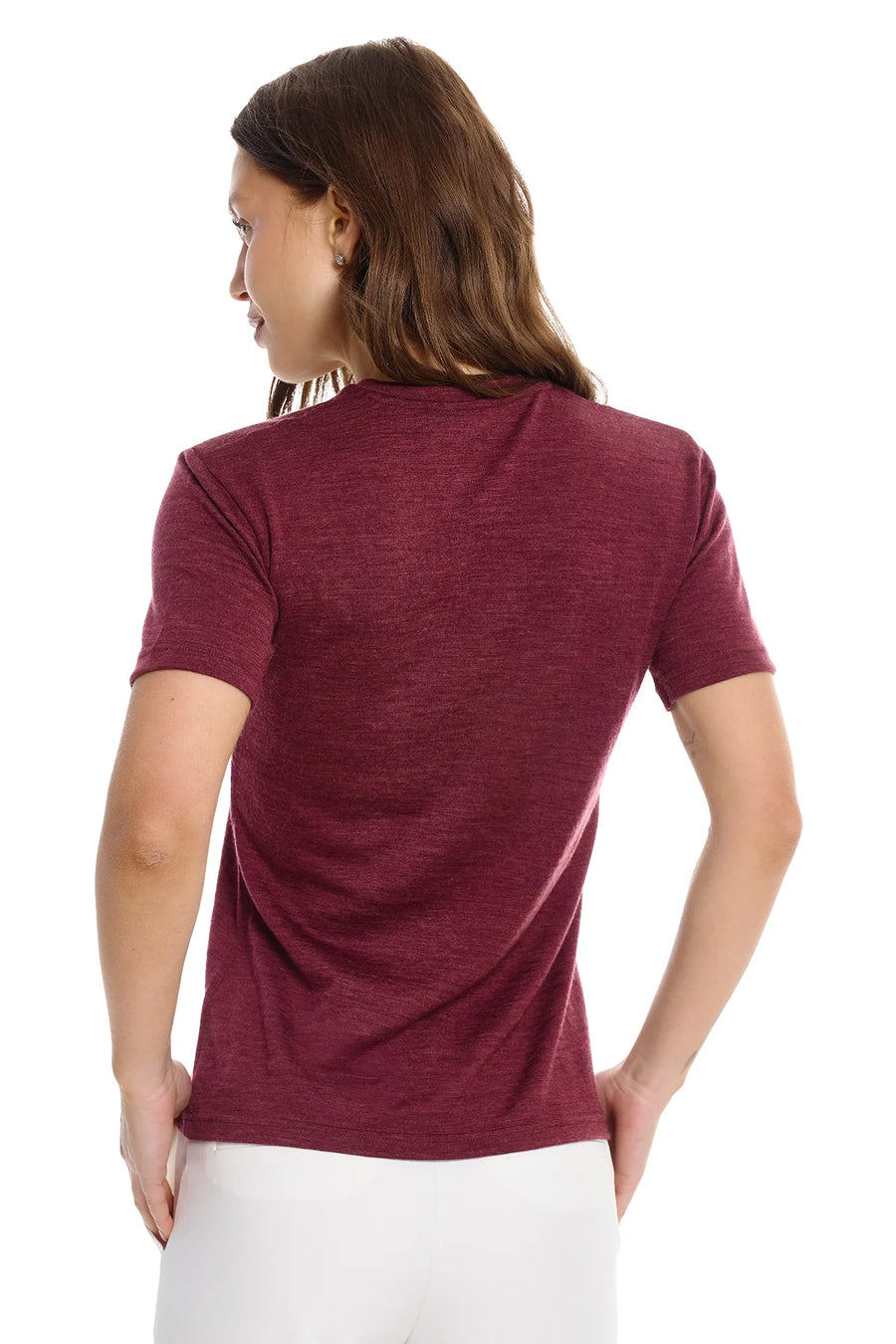 Women's Merino T-shirt 180 Burgundy Wine | Crewneck
