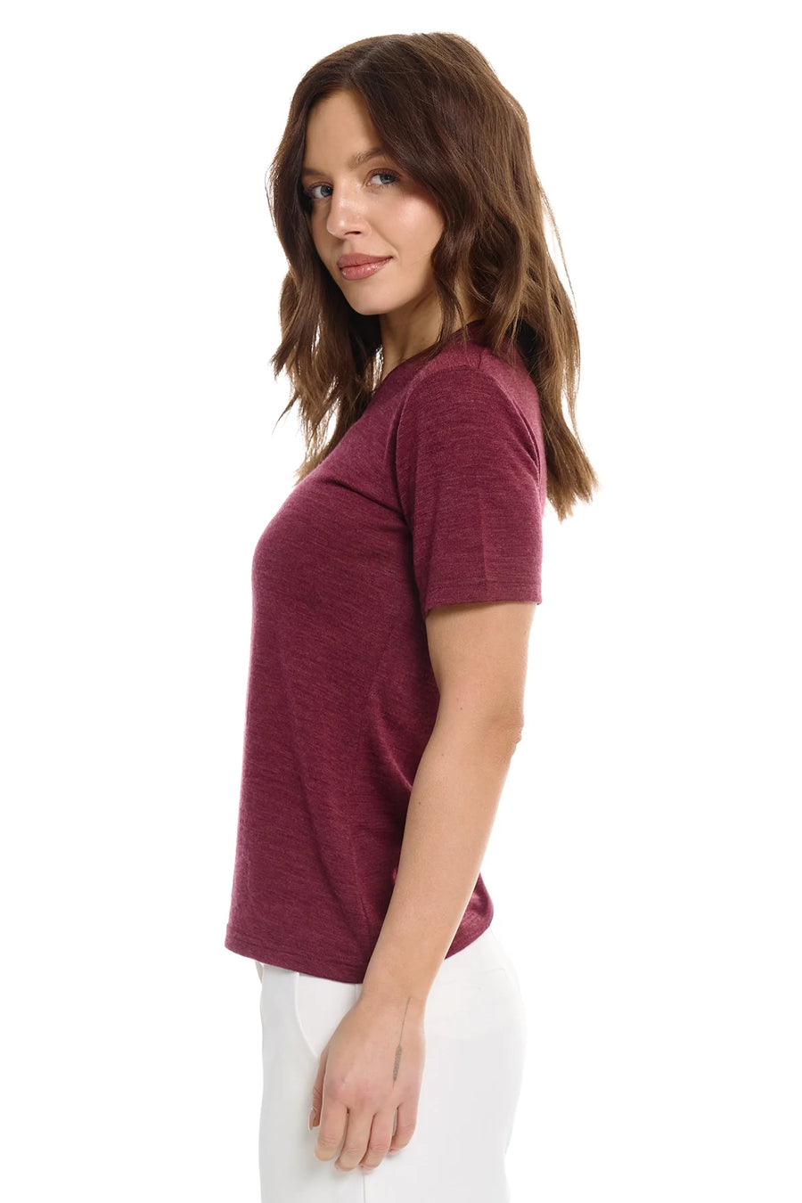 Women's Merino T-shirt 180 Burgundy Wine | Crewneck