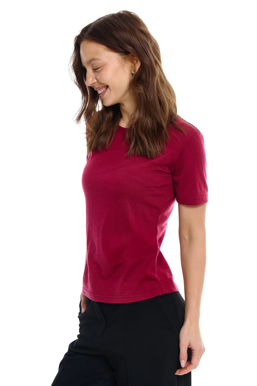 Women's Merino T-shirt 180 Dark Red | Crewneck