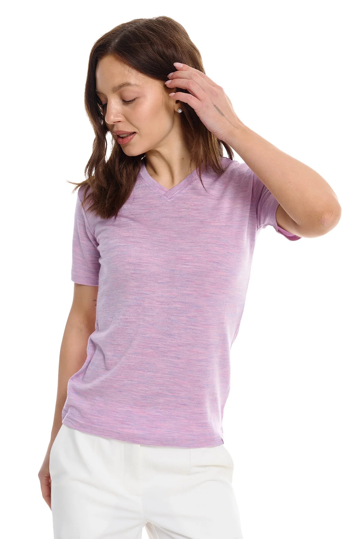 Women's Merino T-shirt 180 Lilac Heather | V-Neck (+socks)