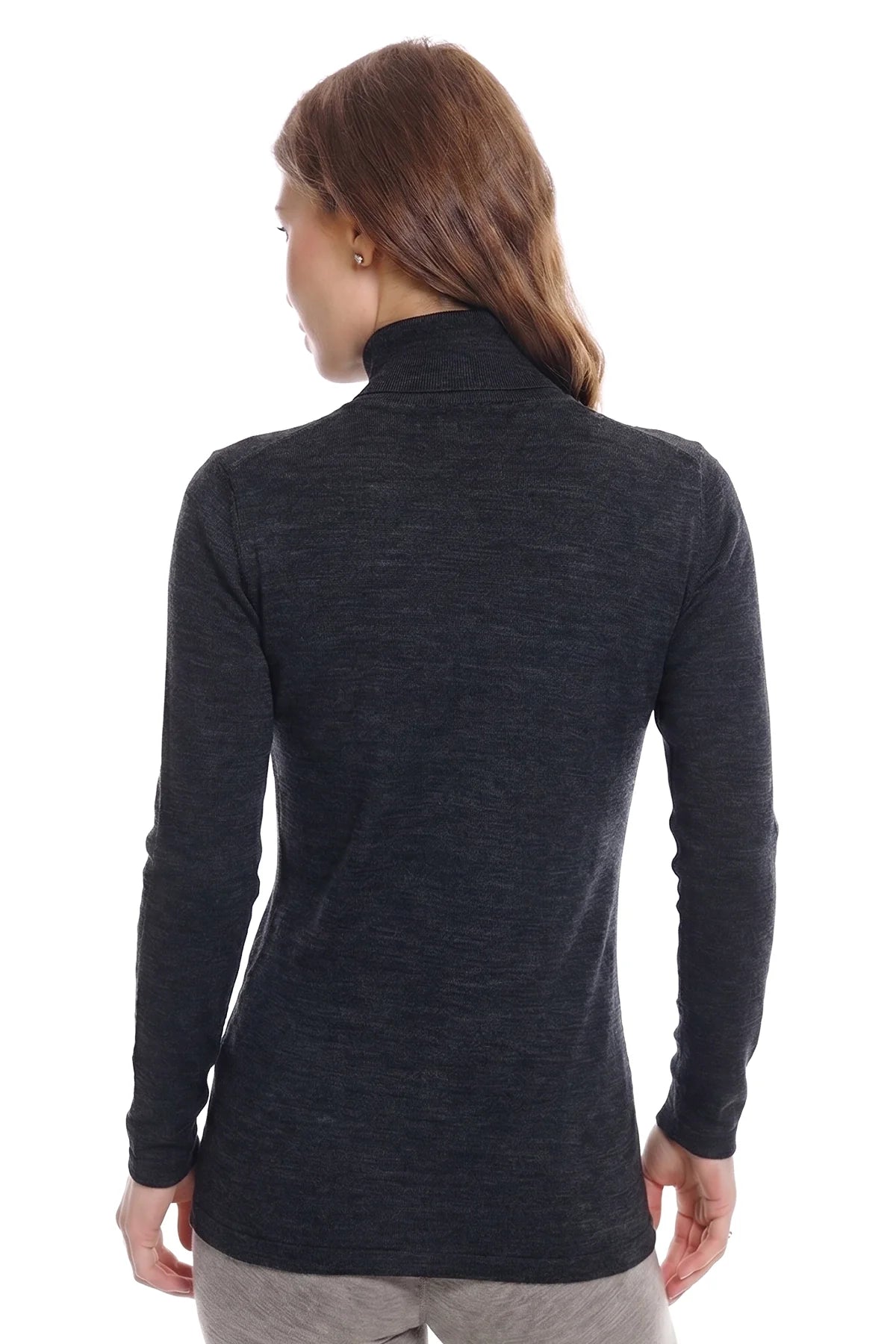 Women's Merino Turtleneck Long Sleeve 260 Heathered Black | High Neck