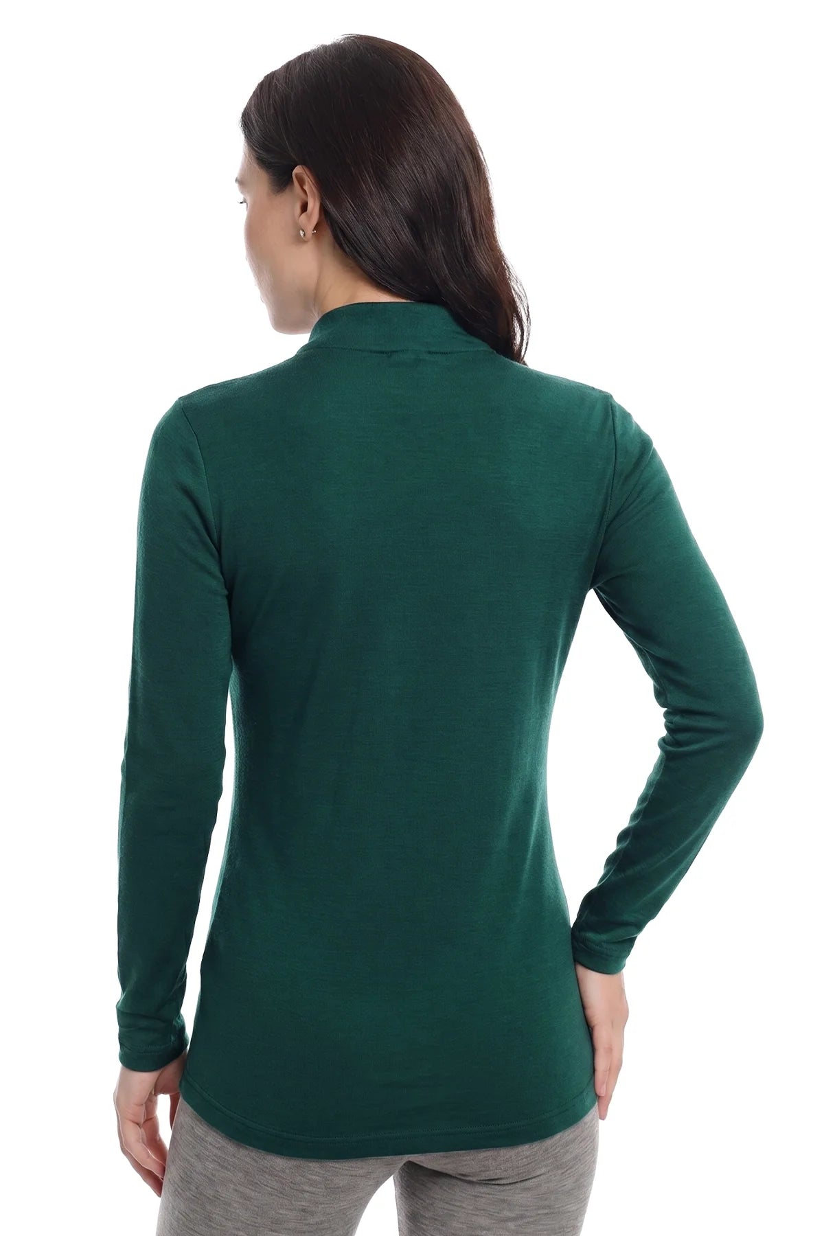Women's Merino Turtleneck Long Sleeve 260 Forest Green | Low Neck