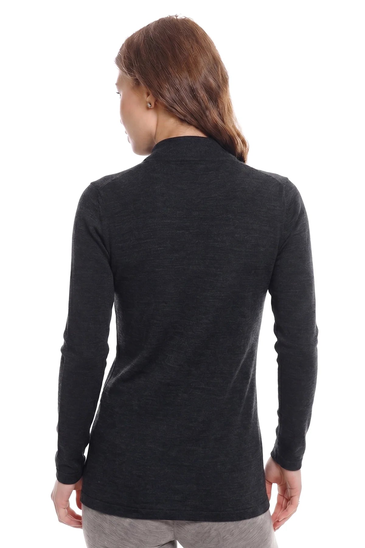 Women's Merino Turtleneck Long Sleeve 260 Heathered Black | Low Neck