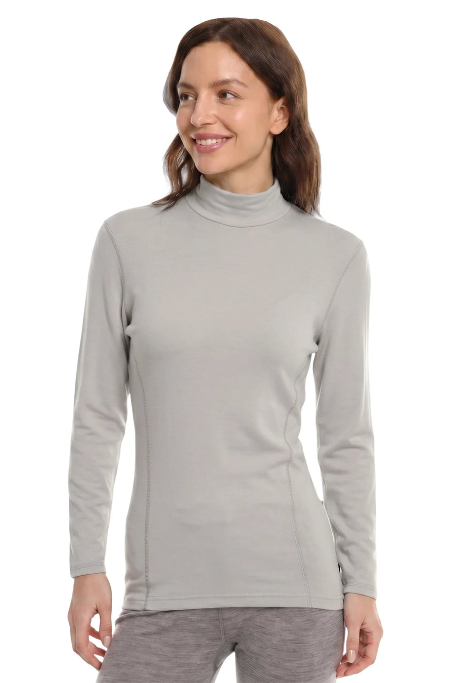 Women's Merino Turtleneck Long Sleeve 260 Light Grey | Low Neck