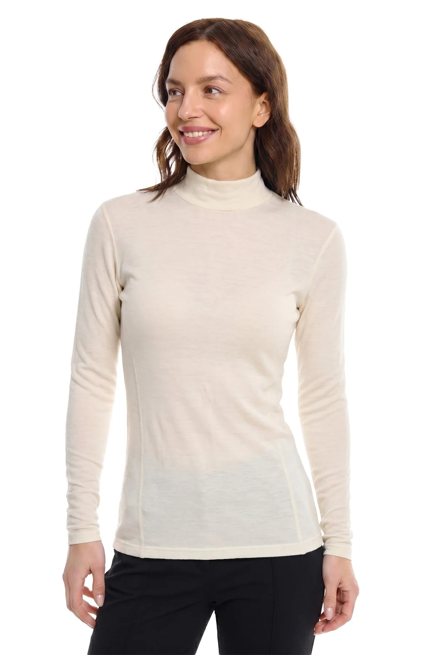 Women's Merino Turtleneck Long Sleeve 260 Natural White | Low Neck