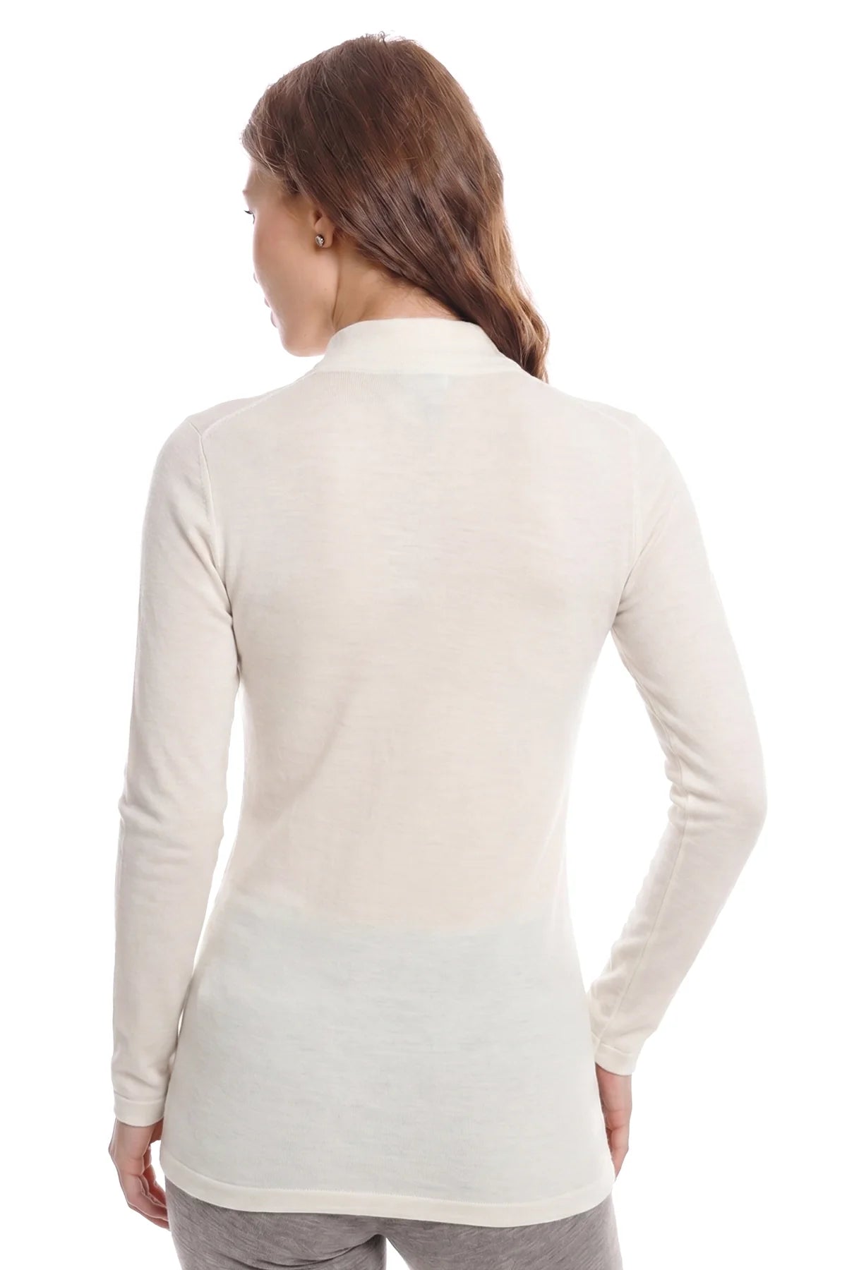 Women's Merino Turtleneck Long Sleeve 260 Natural White | Low Neck